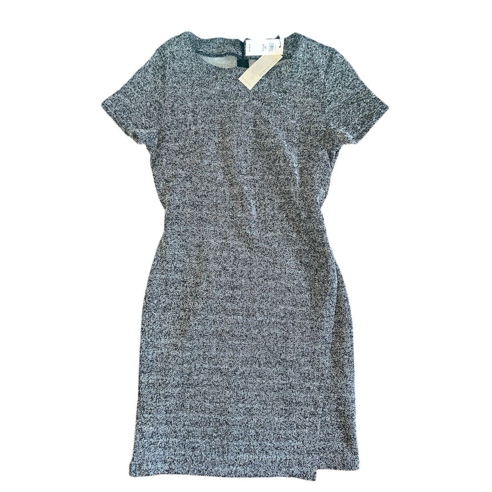 BANANA REPUBLIC BLACK WHITE BOUCLE STRETCH KNIT CAP SLEEVE SHEATH DRESS 6P NWT